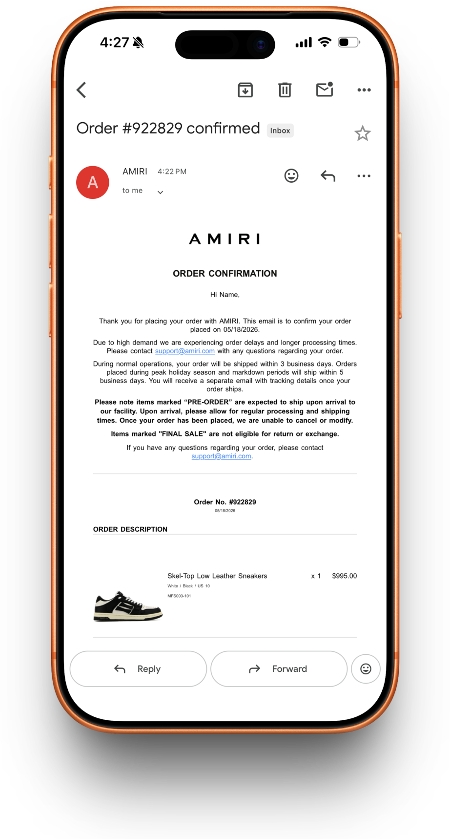 AMIRI receipt preview