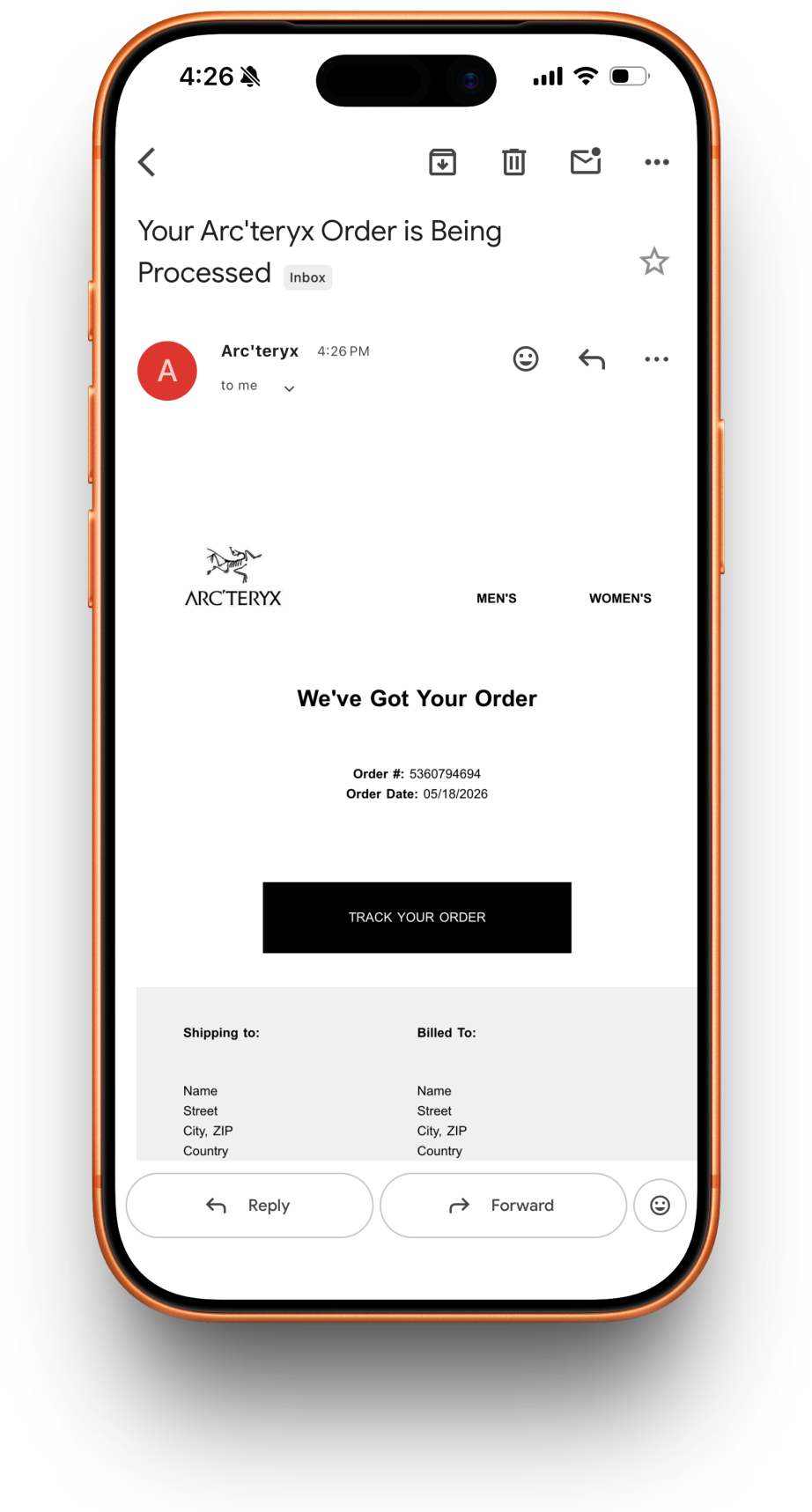 Arcteryx receipt preview
