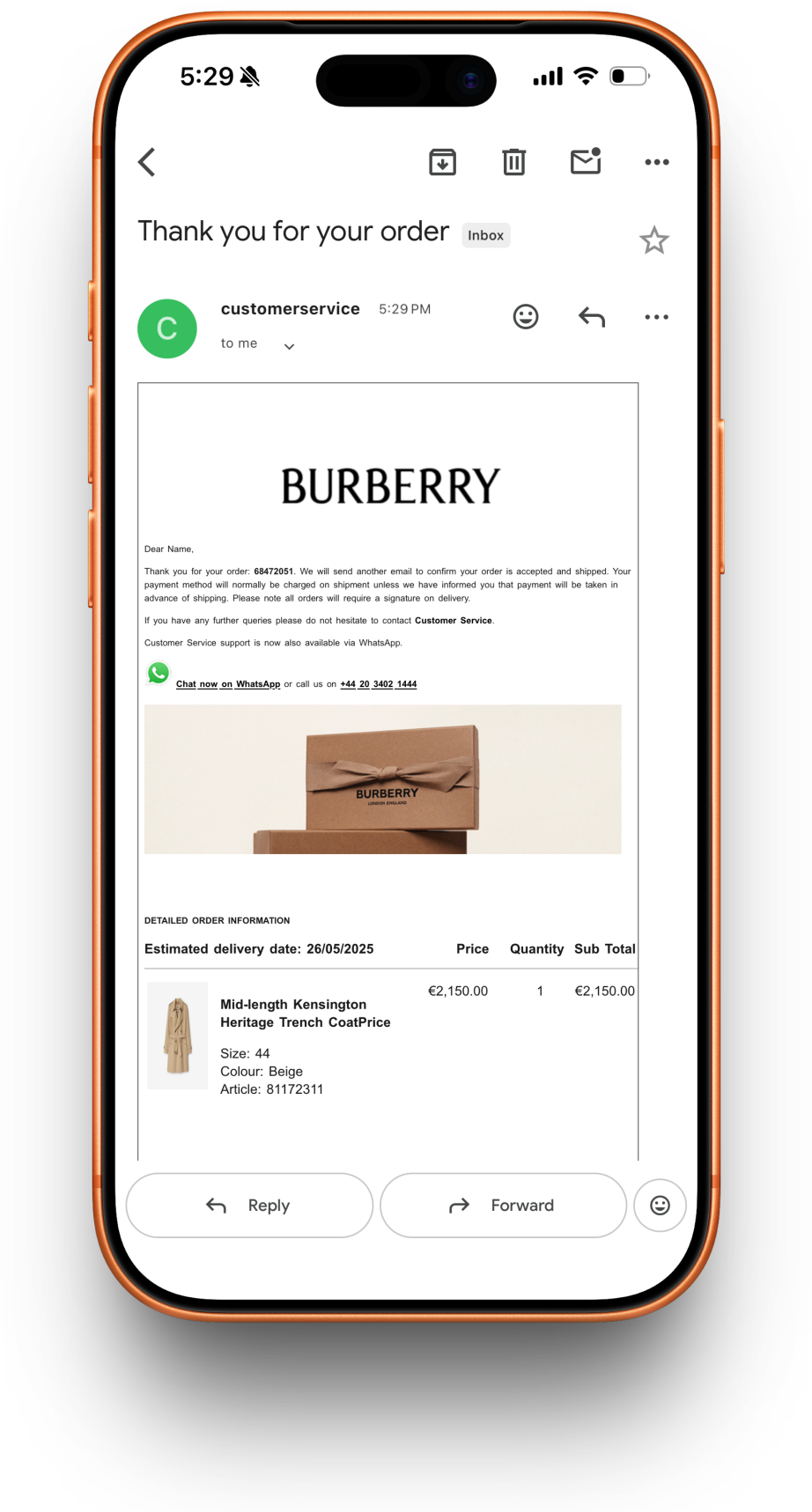 Burberry receipt preview