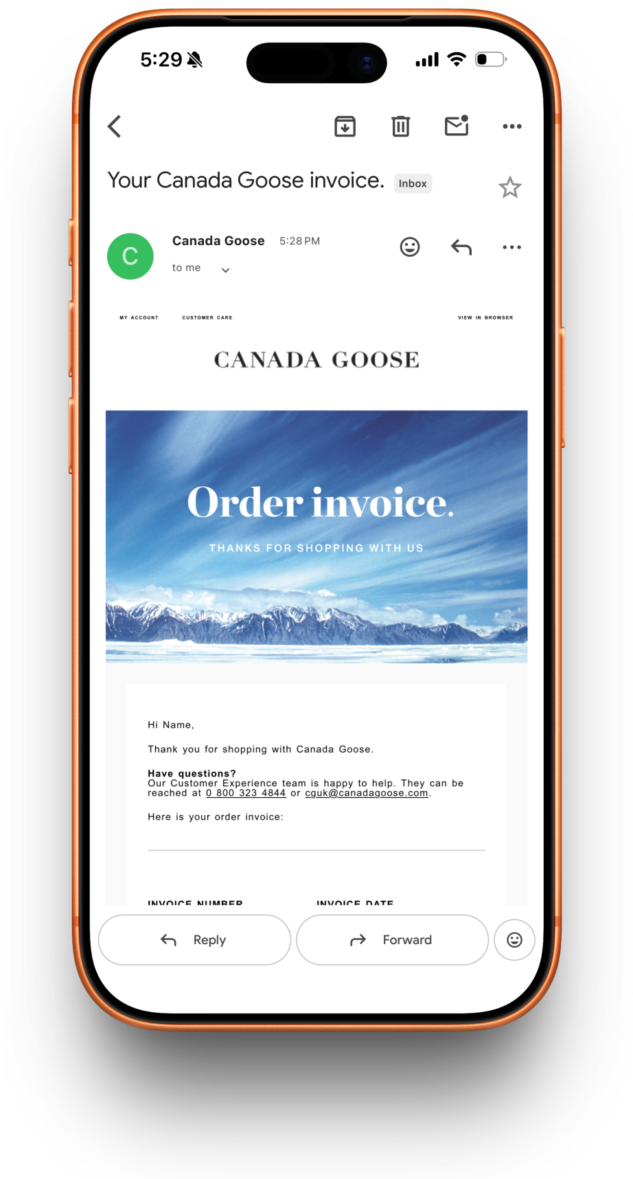 Canada Goose receipt preview