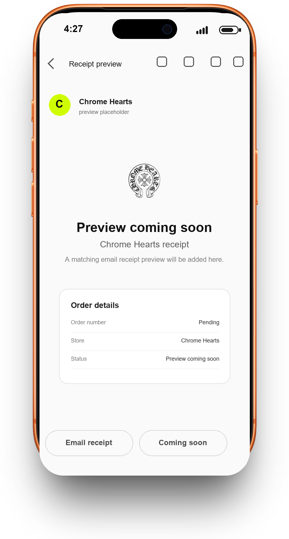 Chrome Hearts receipt preview