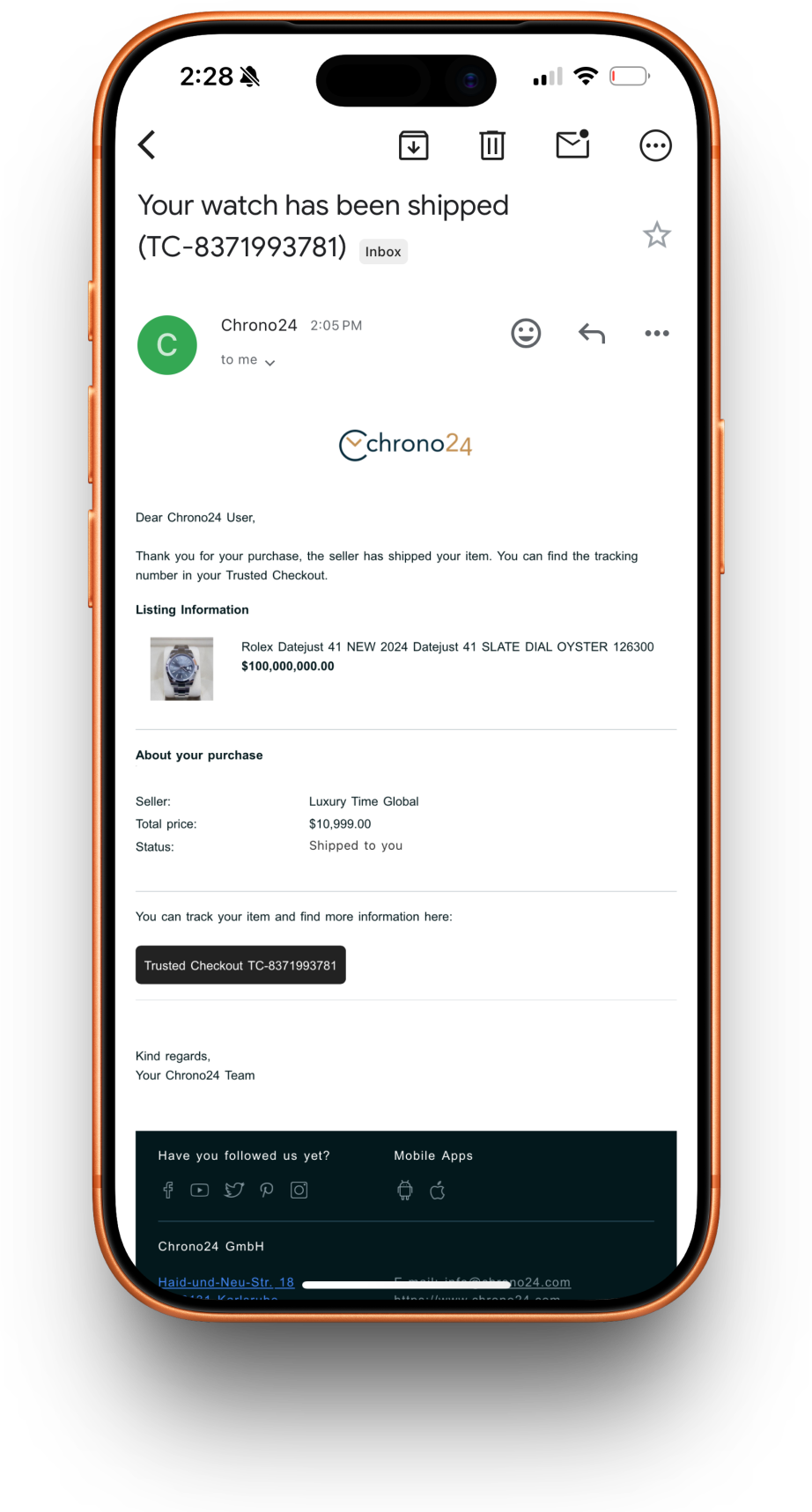 Chrono24 receipt preview