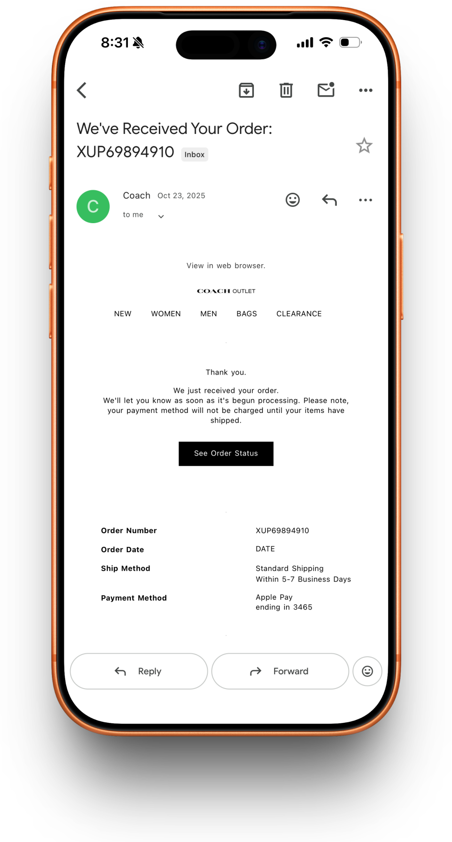 Coach receipt preview