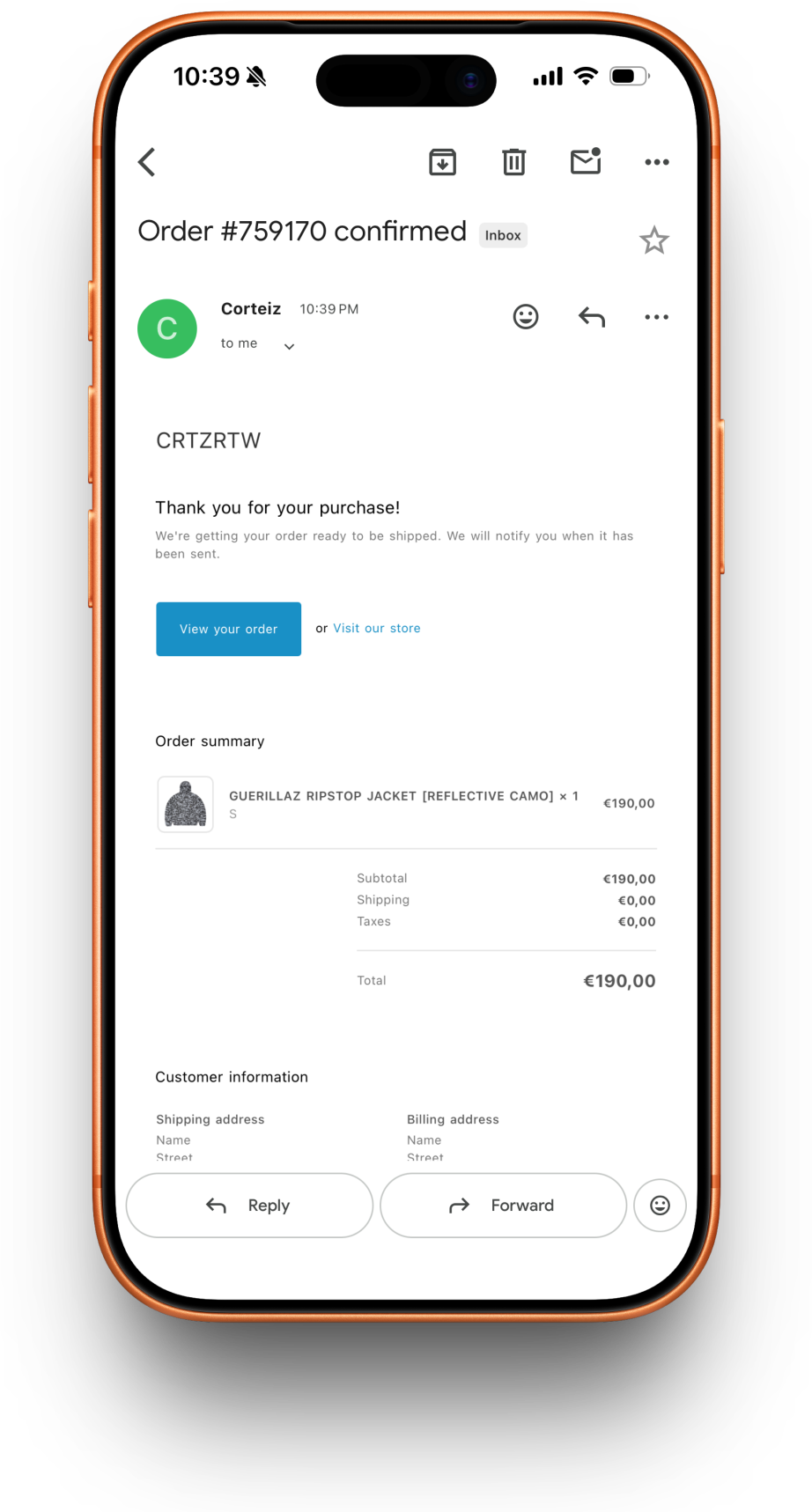 Corteiz receipt preview