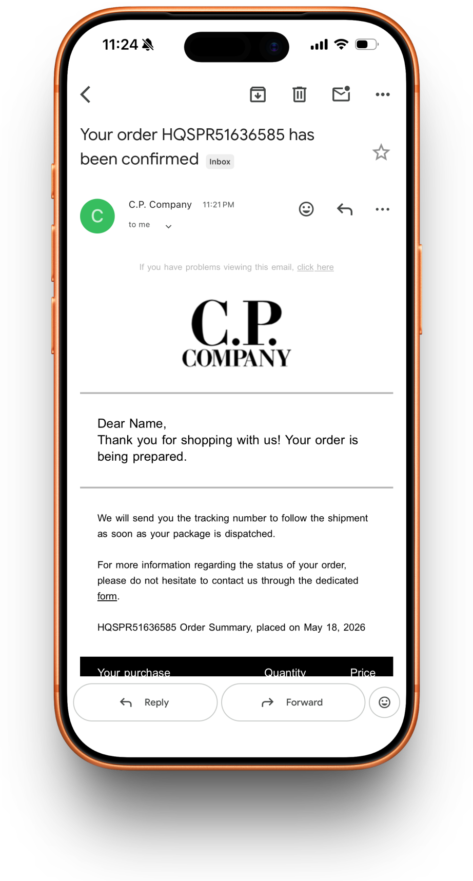 C.P. Company receipt preview