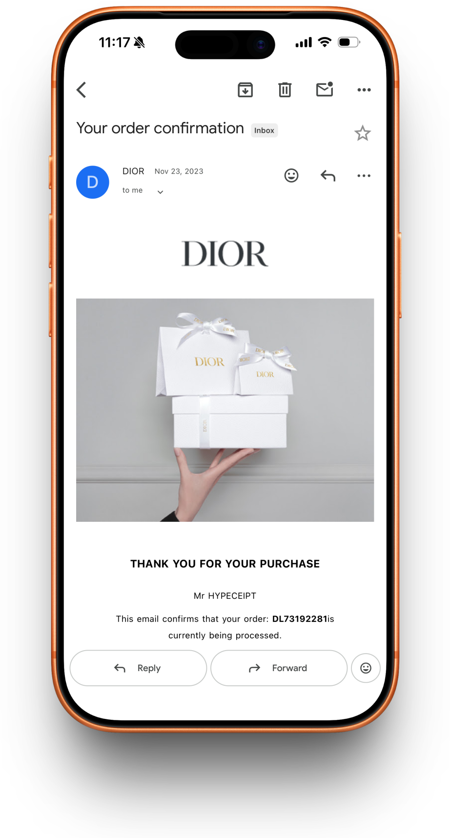 Dior receipt preview
