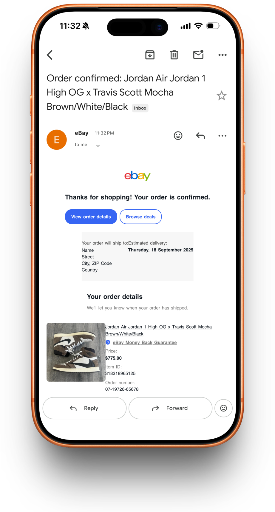 eBay receipt preview