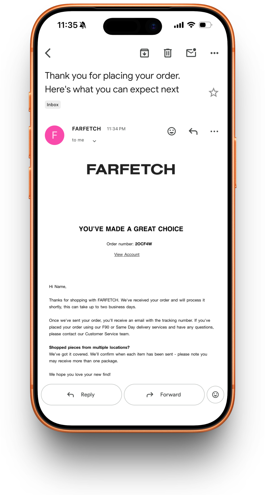 Farfetch receipt preview