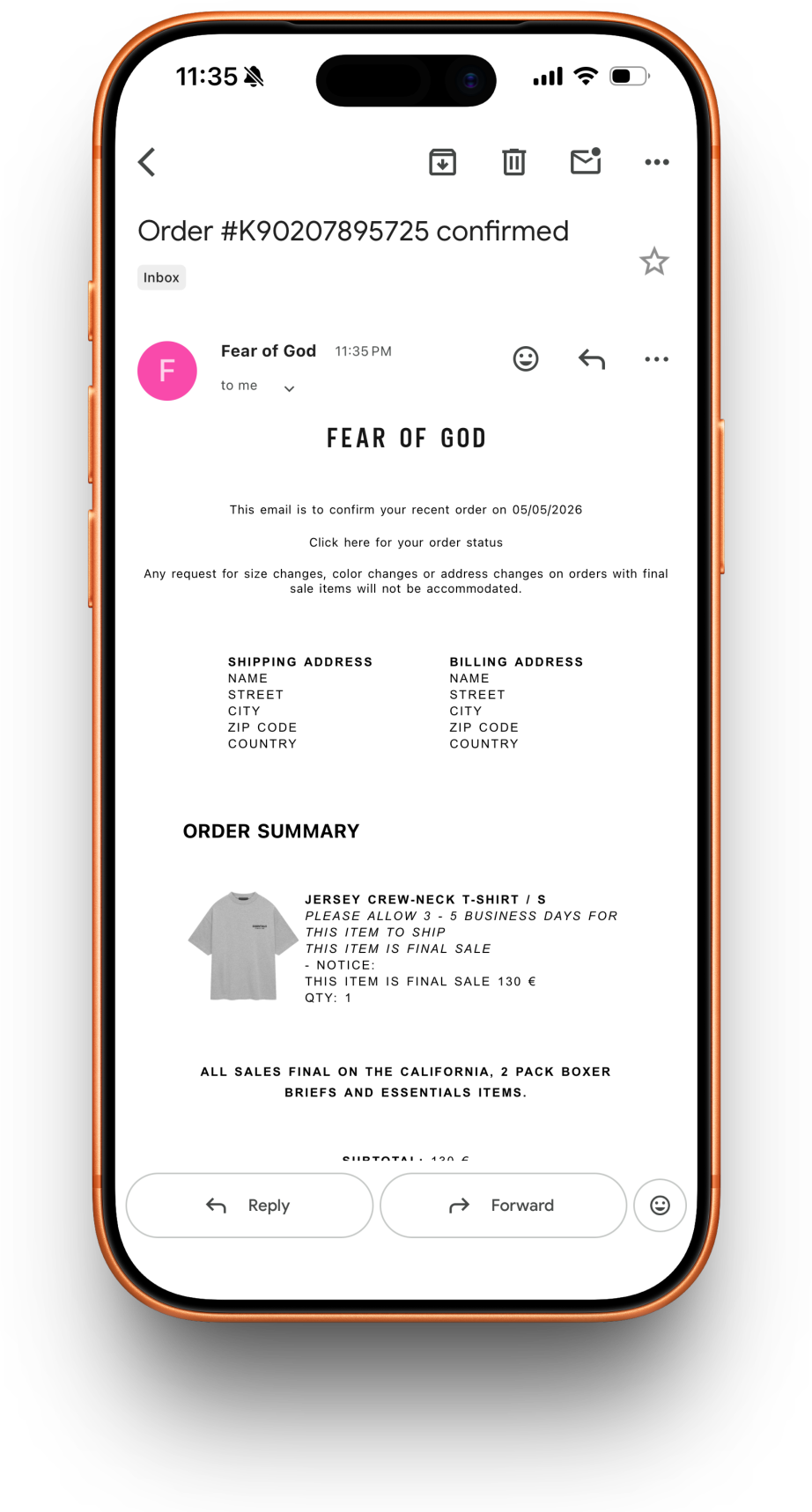 Fear of God receipt preview