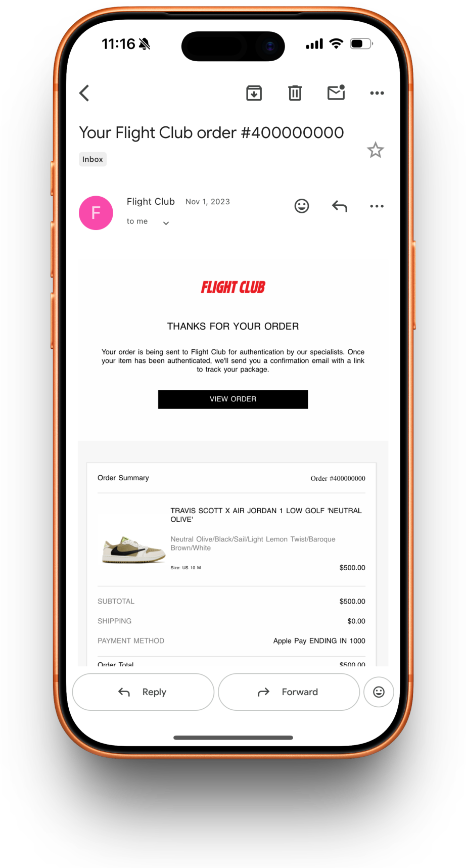 Flight Club receipt preview