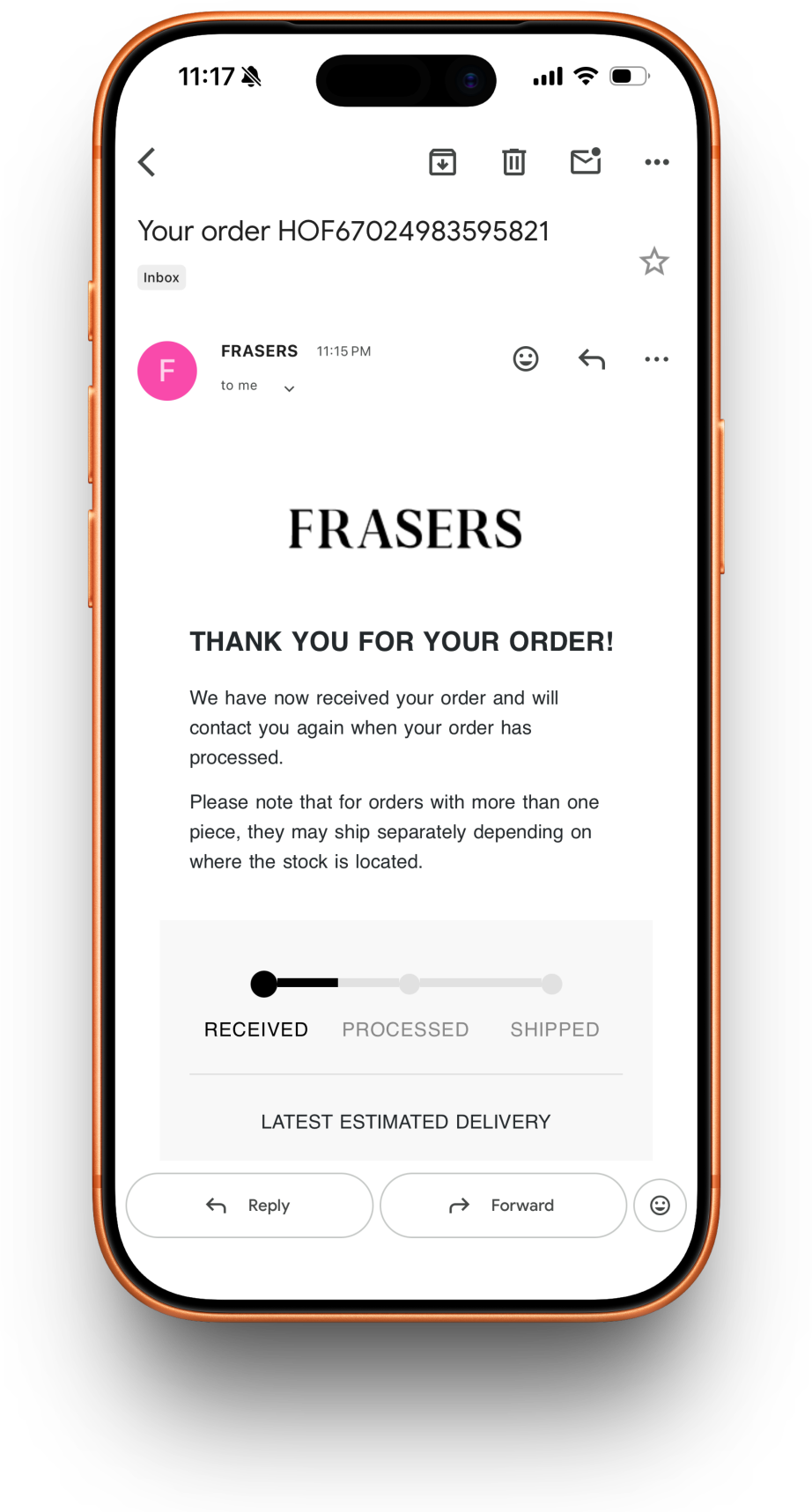 Frasers receipt preview