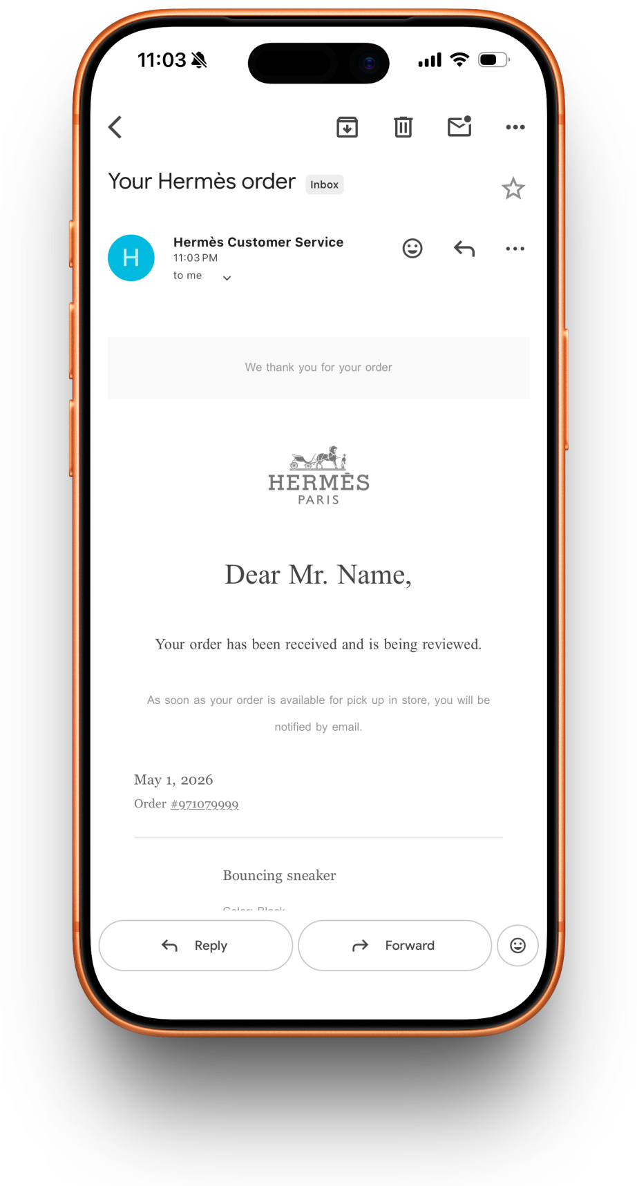 Hermès receipt preview
