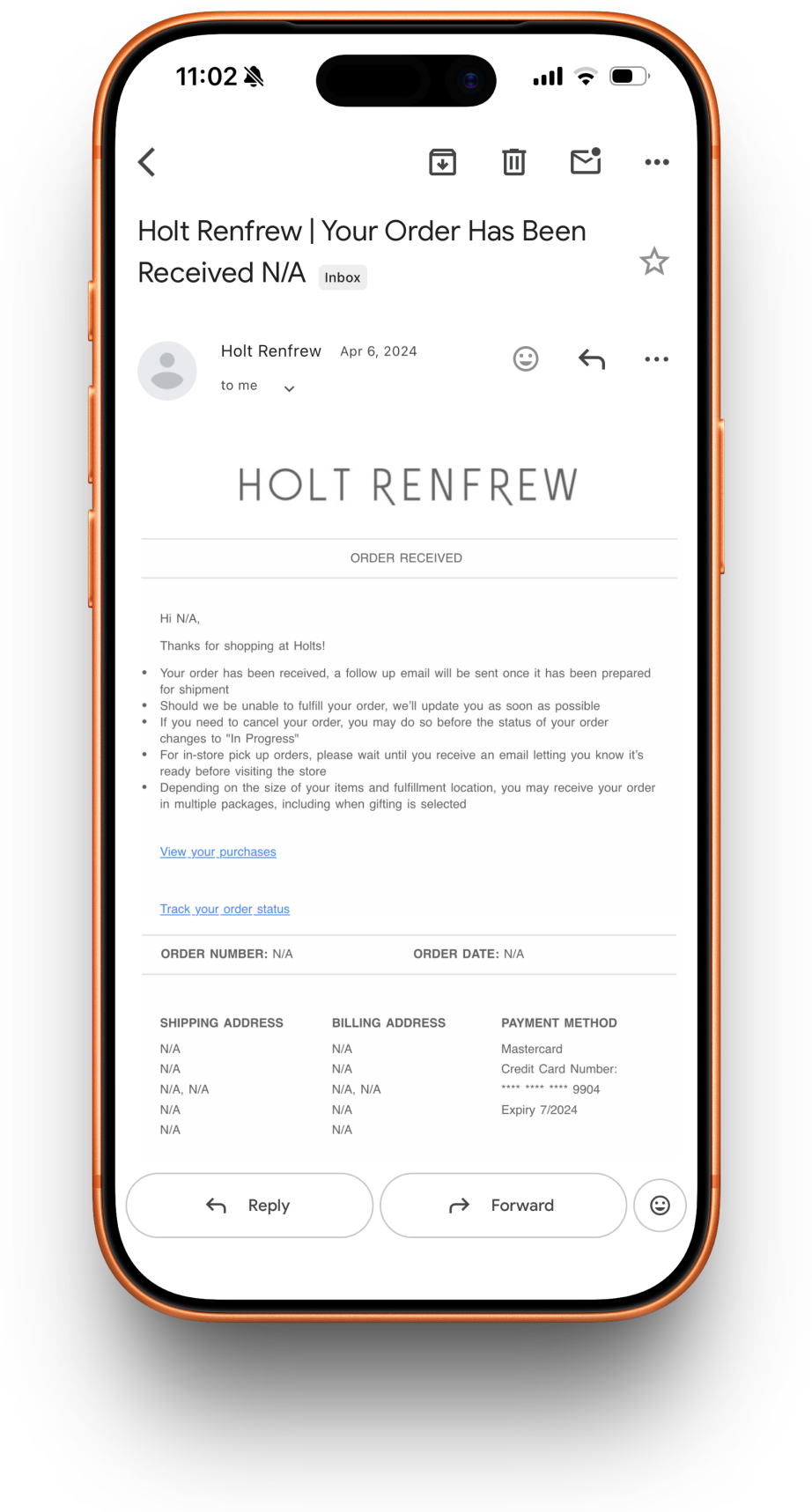 Holt Renfrew receipt preview