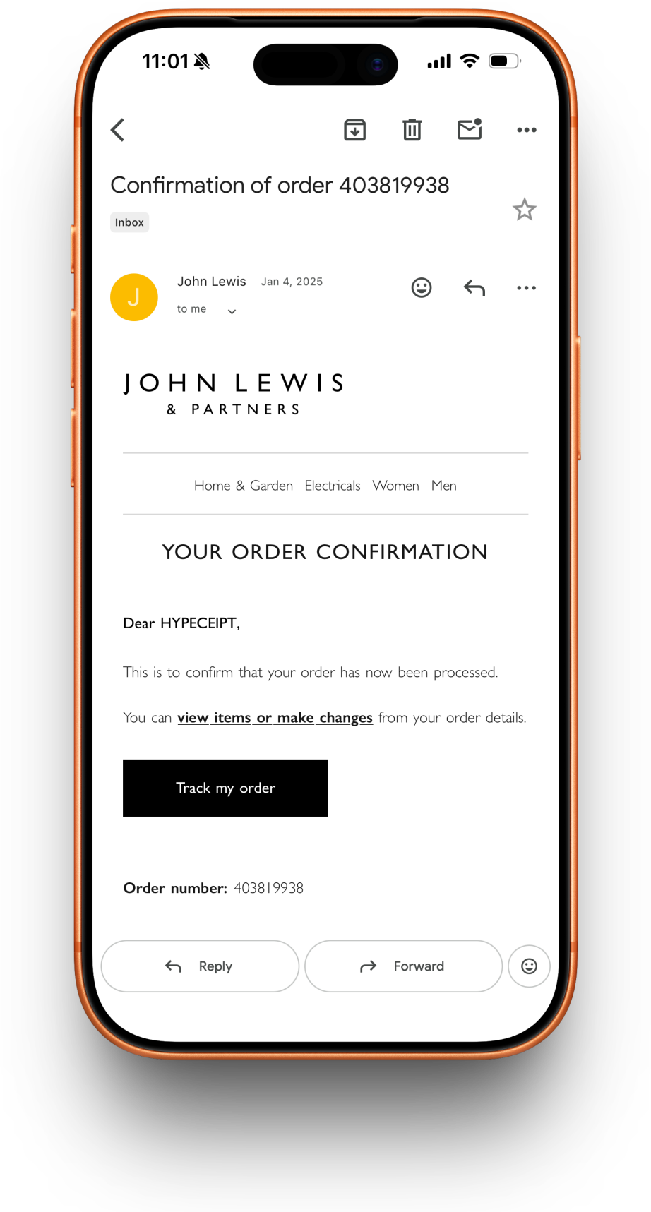 John Lewis receipt preview