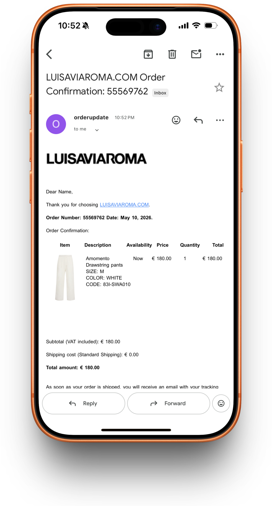 Luisaviaroma receipt preview