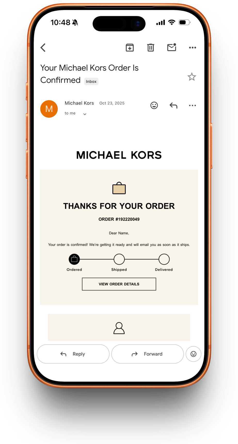 Michael Kors receipt preview