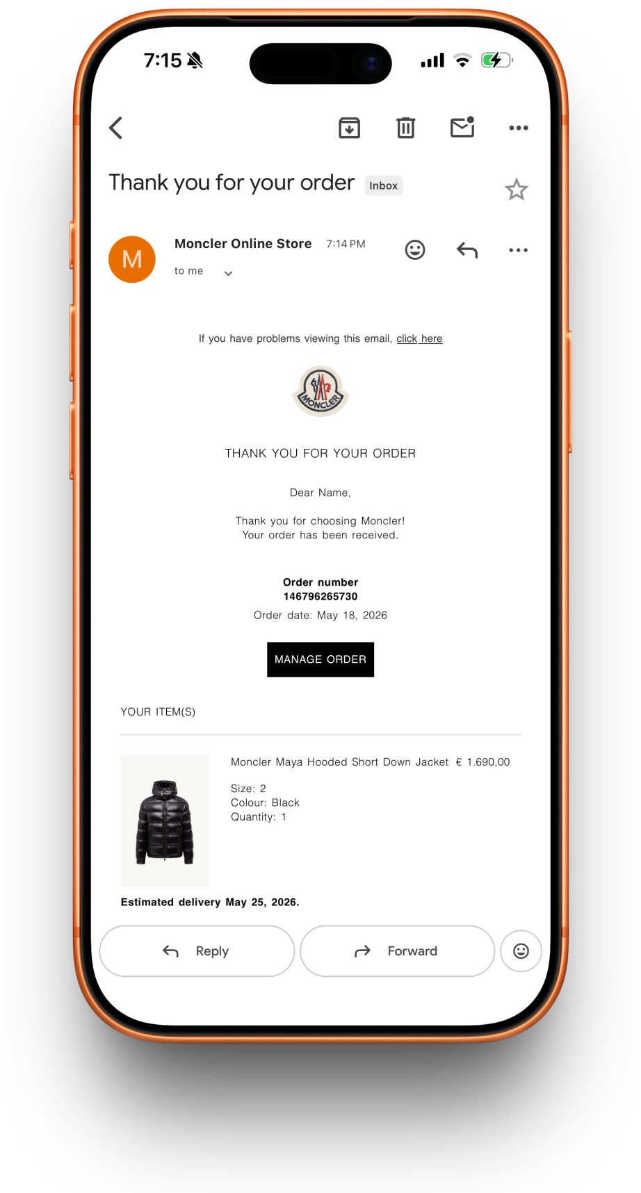 Moncler receipt preview