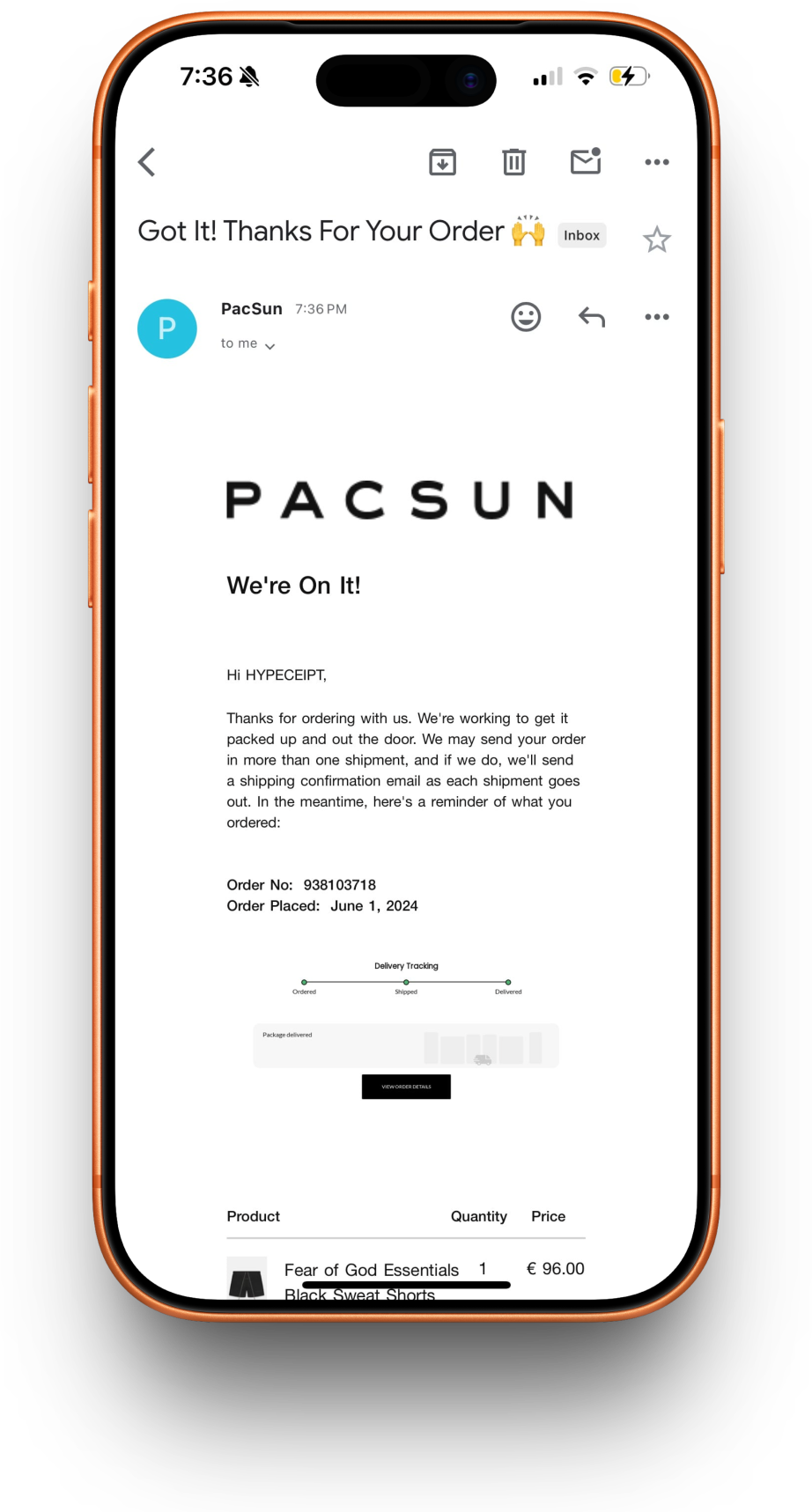 Pacsun receipt preview