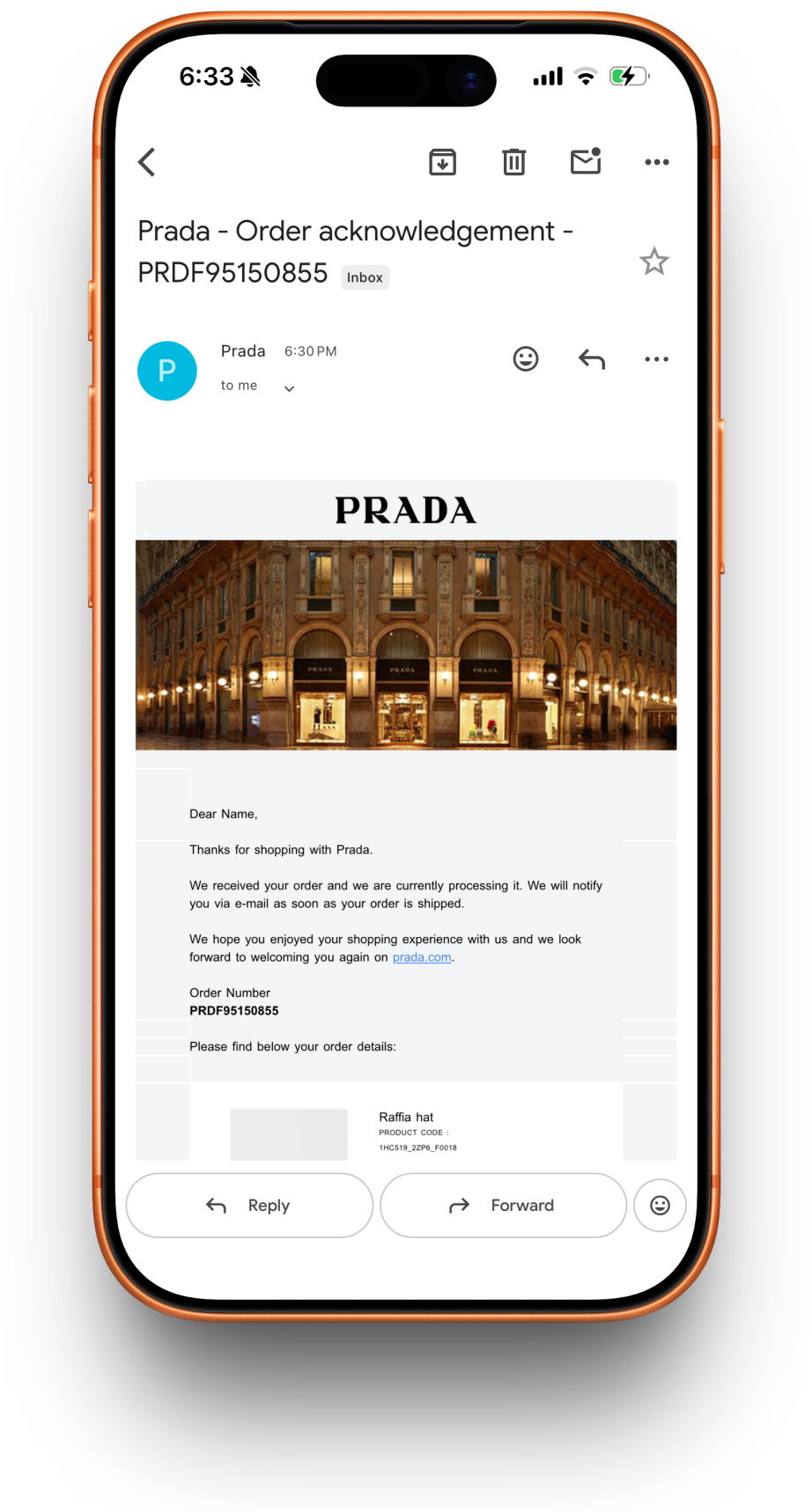 Prada receipt preview
