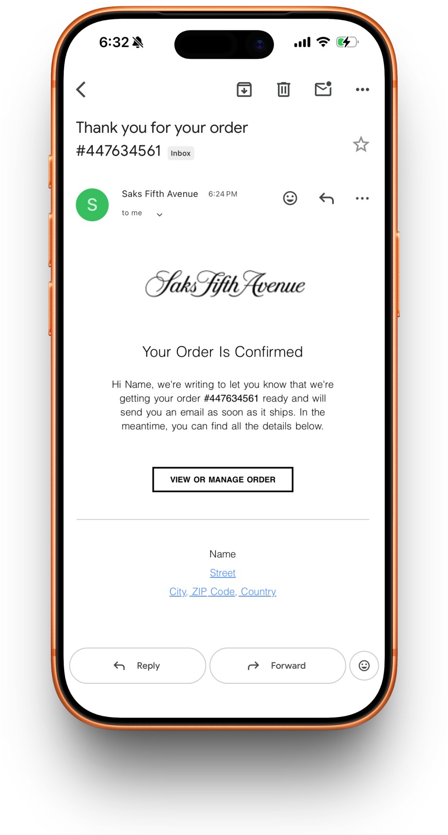 Saks Fifth Avenue receipt preview