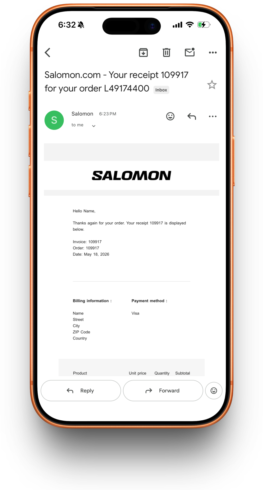 Salomon receipt preview