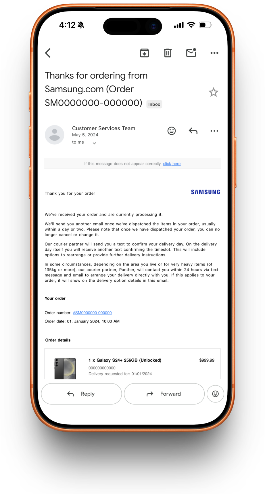 Samsung receipt preview