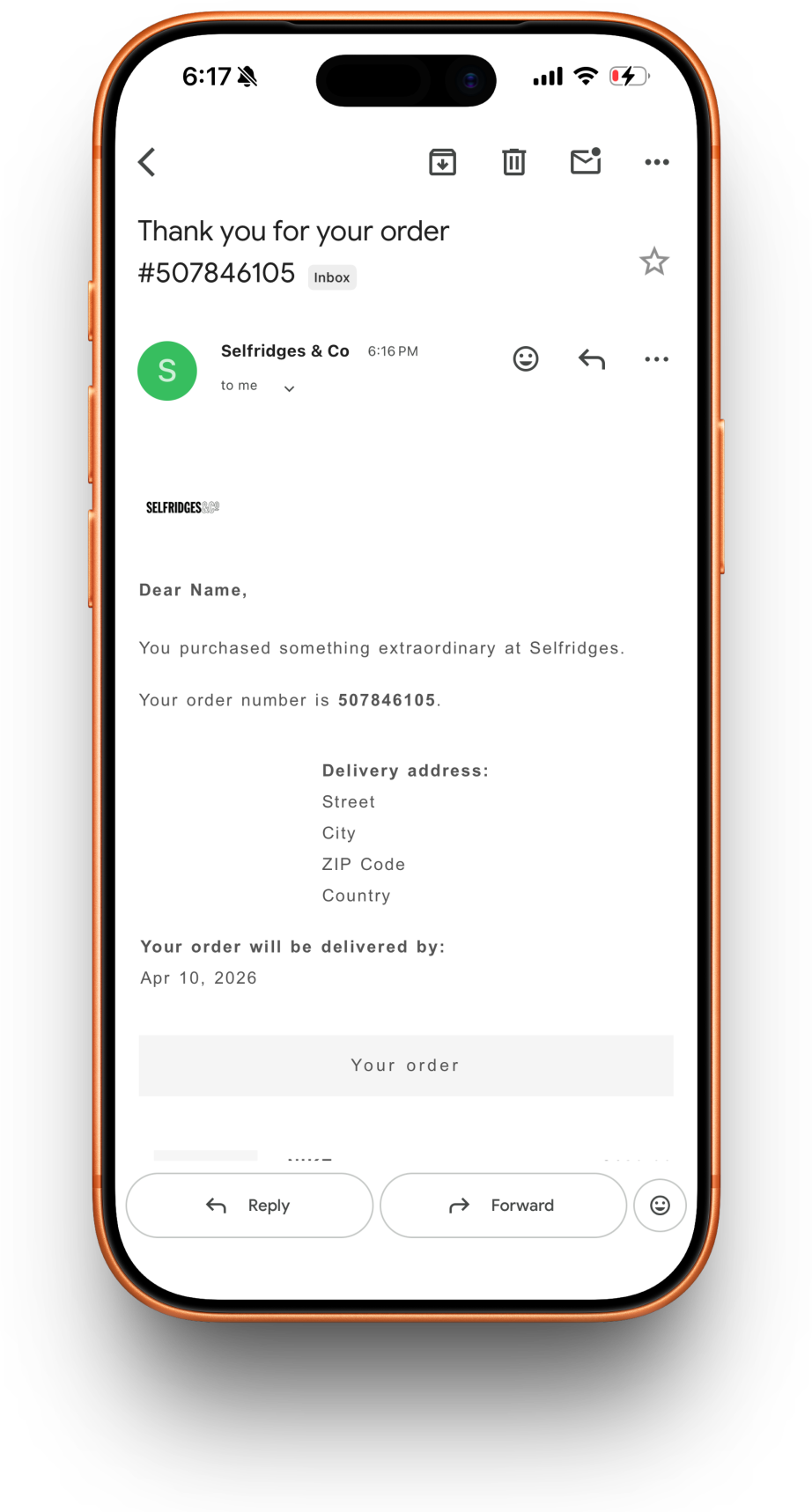 Selfridges receipt preview