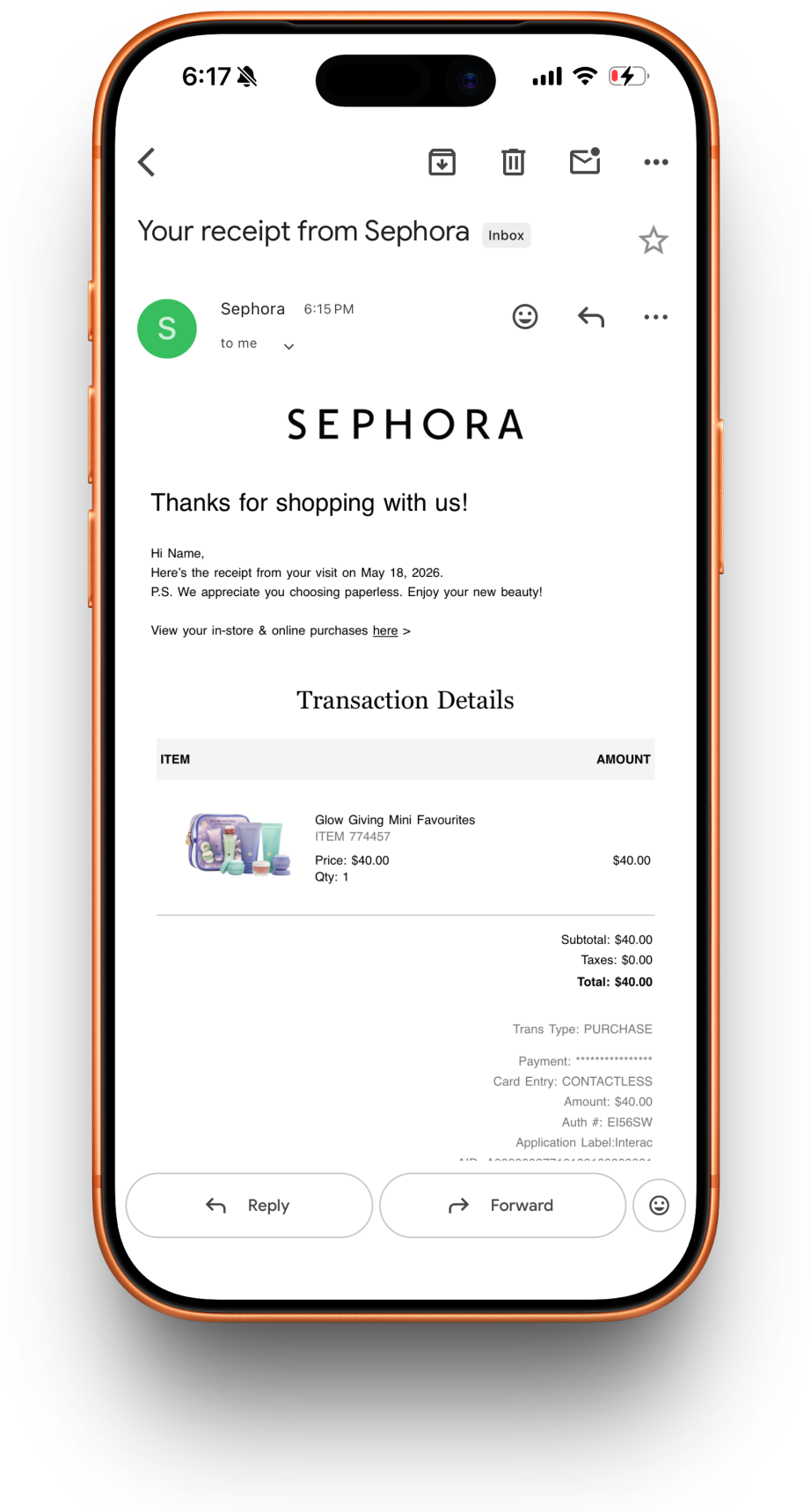 Sephora receipt preview