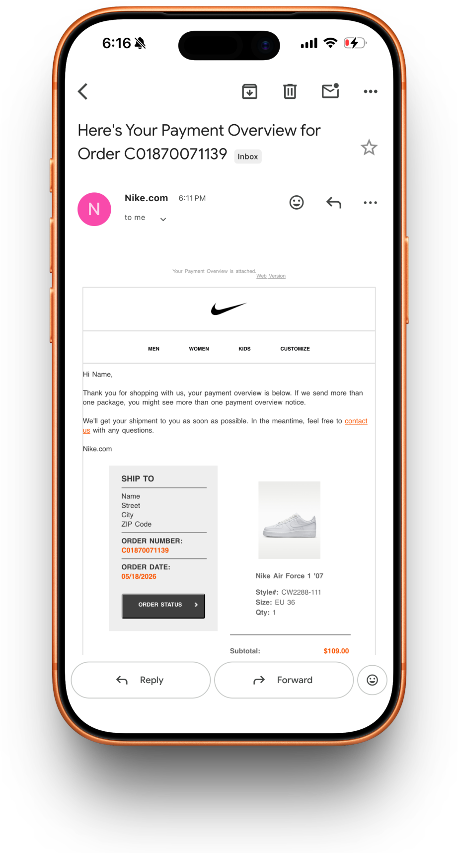 SNKRS receipt preview