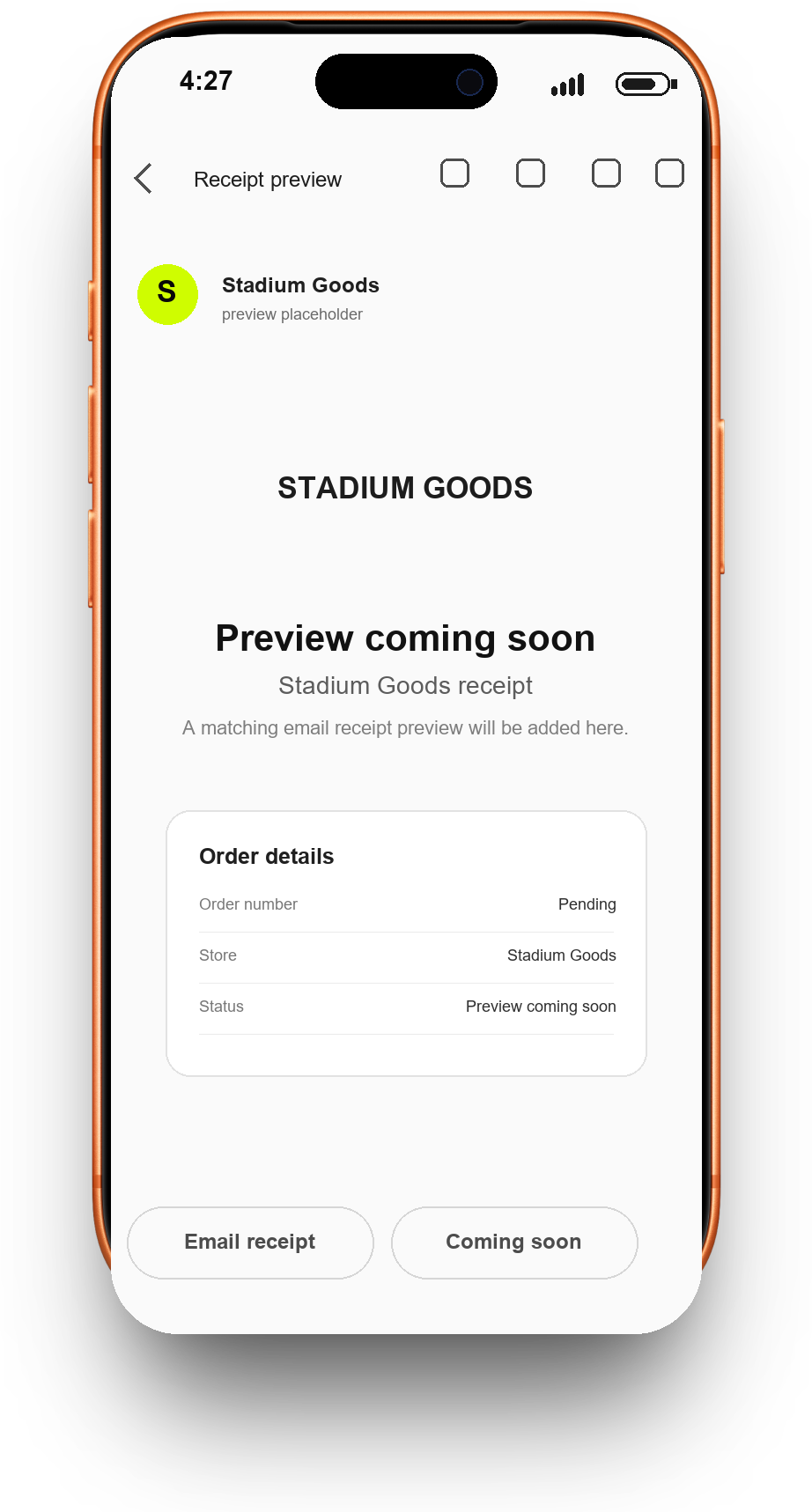 Stadium Goods receipt preview