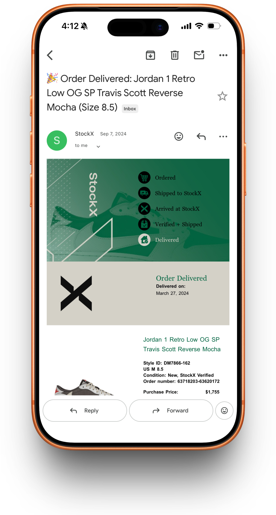 StockX receipt preview