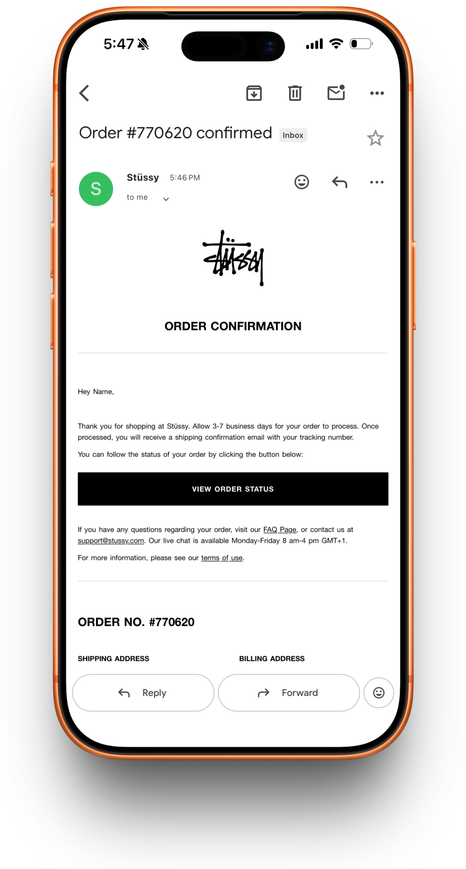 Stussy receipt preview