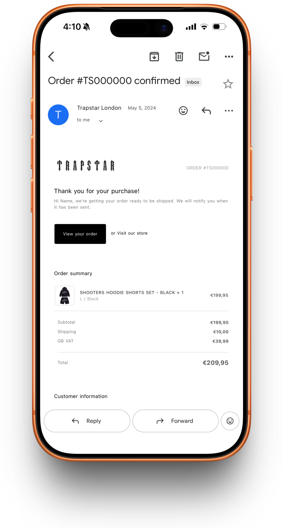 Trapstar receipt preview