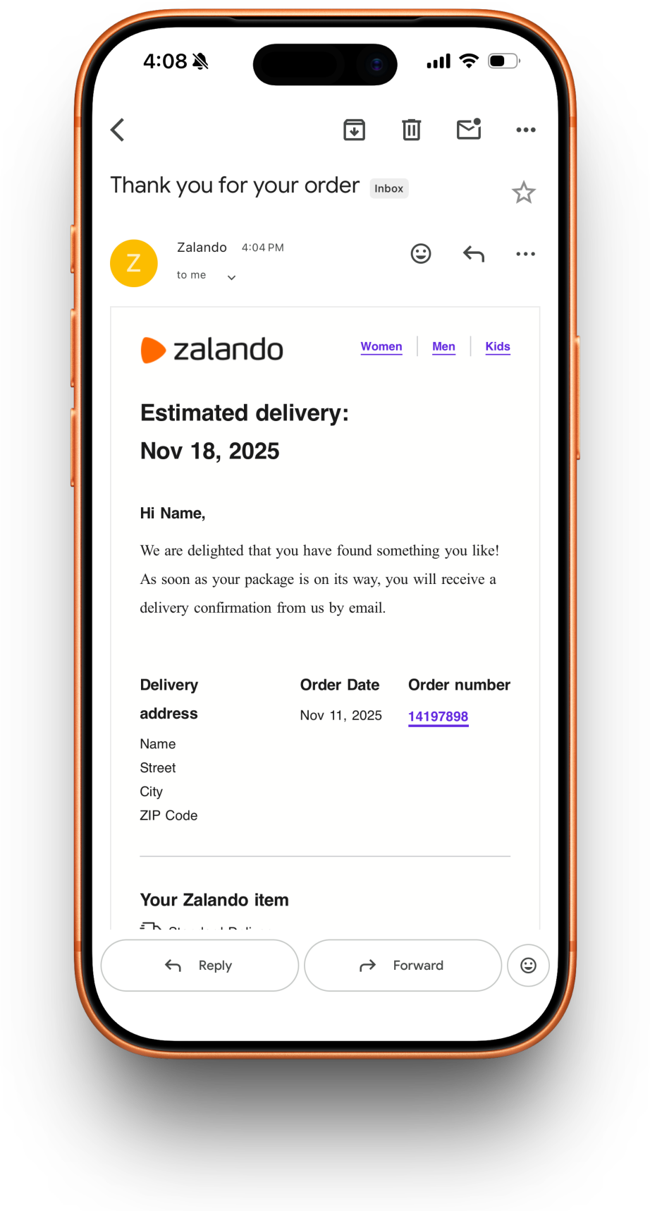 Zalando receipt preview