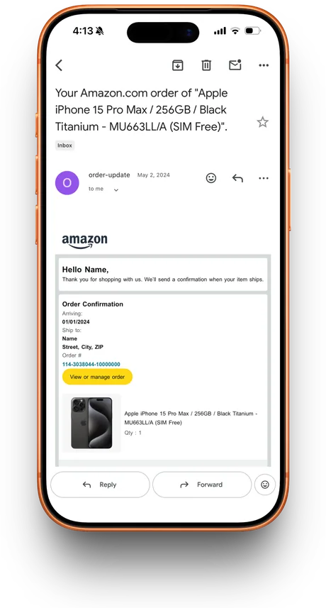 Amazon email receipt prop