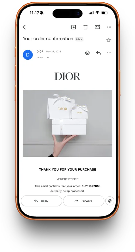 Dior email receipt prop