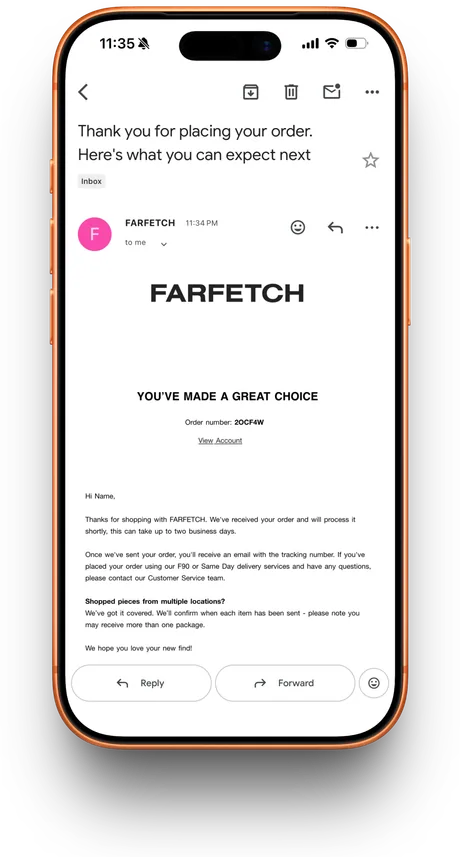 Farfetch email receipt prop