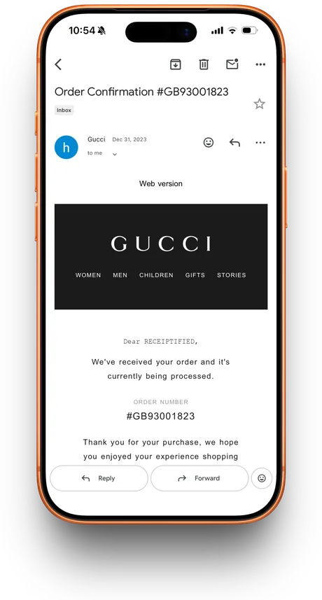 Gucci email receipt prop