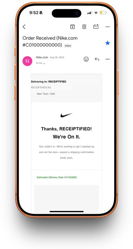 Nike email receipt prop