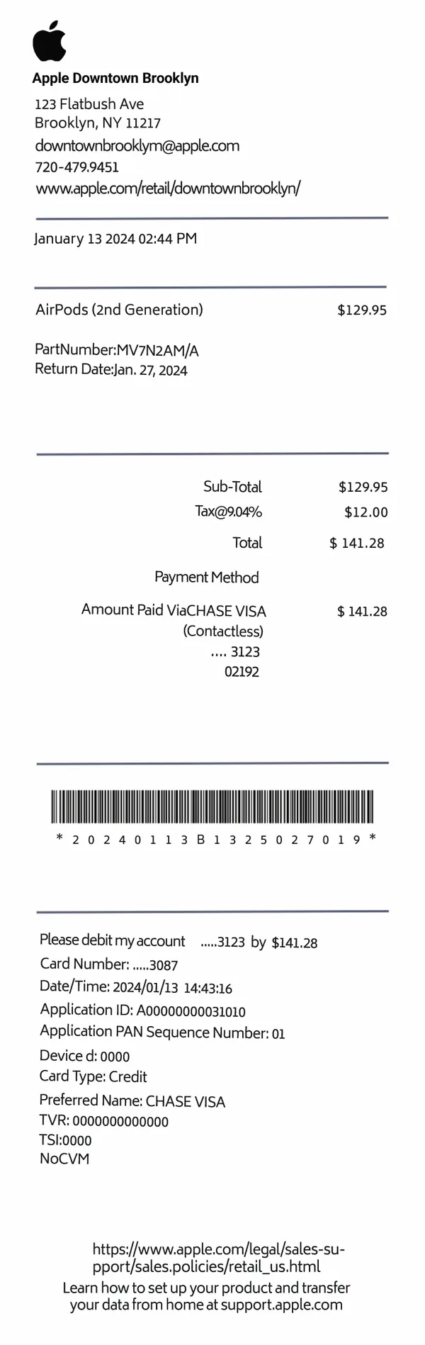 Apple thermal receipt