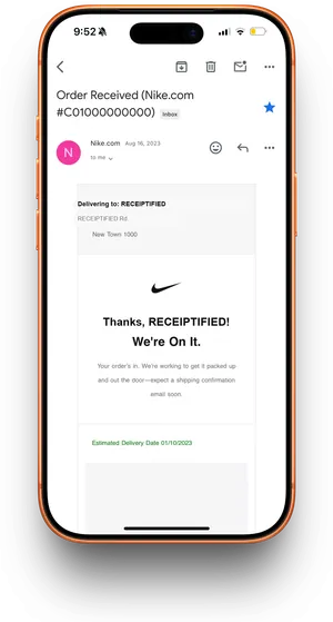 A Nike order email in a phone inbox
