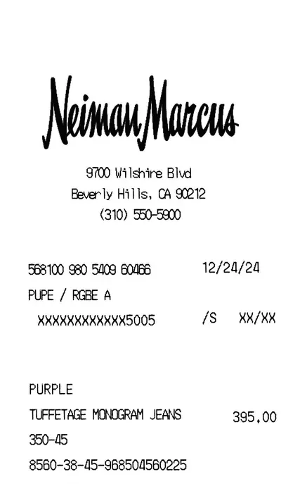 Neiman Marcus thermal receipt (top half)