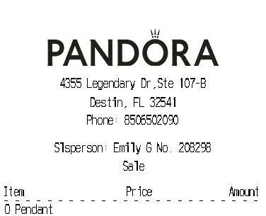 Pandora thermal receipt (top half)
