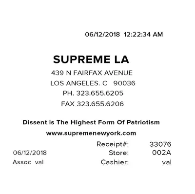 Supreme thermal receipt (top half)
