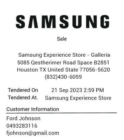 Samsung thermal receipt (top half)