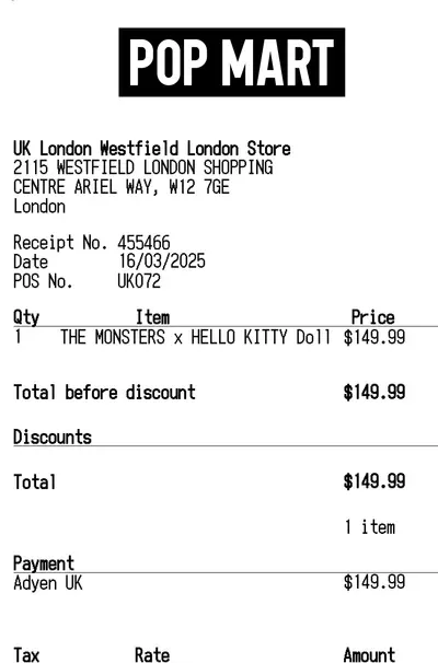 Pop Mart thermal receipt (top half)