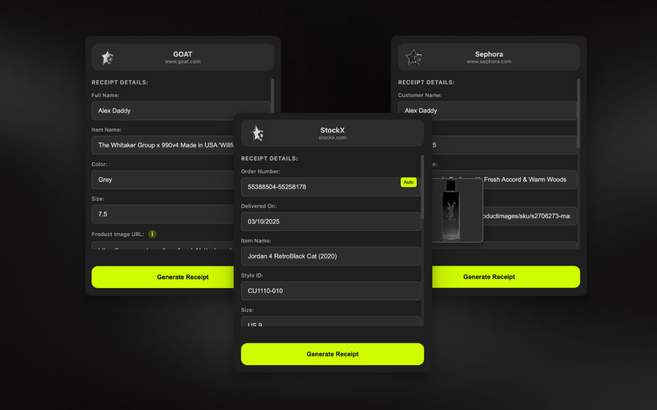 Multiple receipt examples