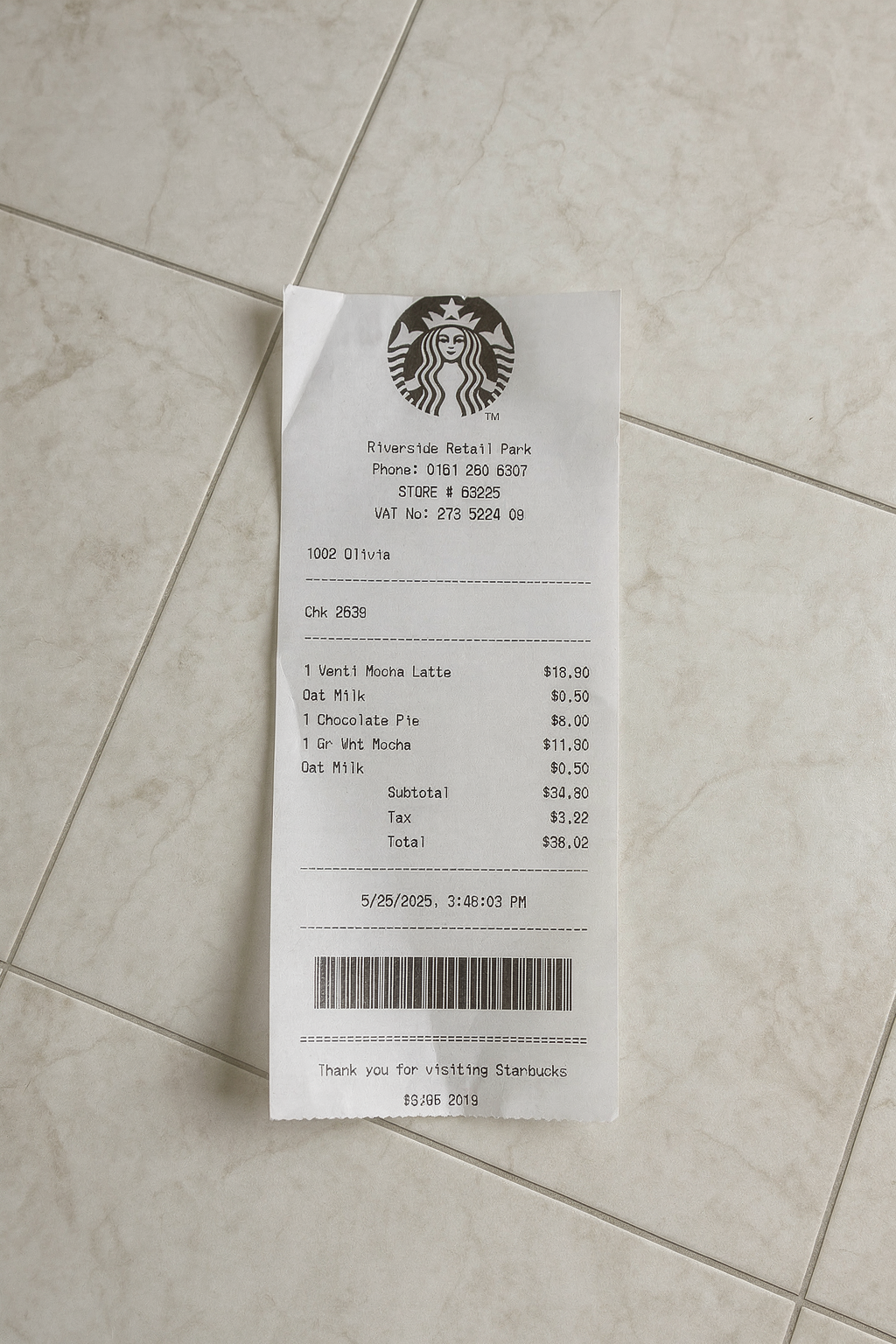 Receipt placed in photo with AI
