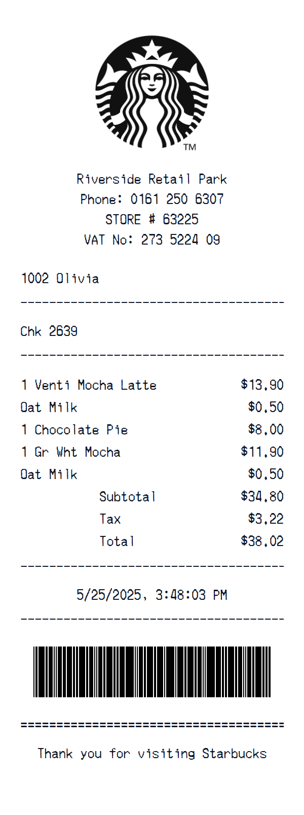 Digital receipt template