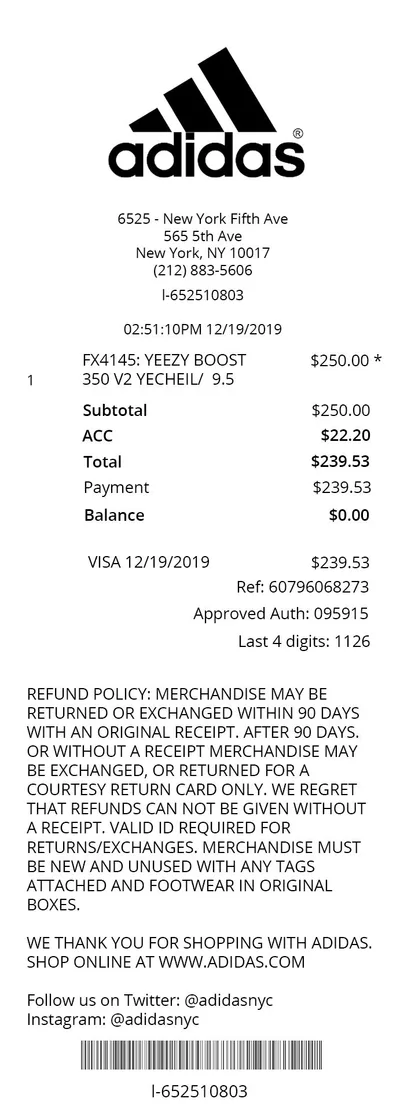Adidas receipt